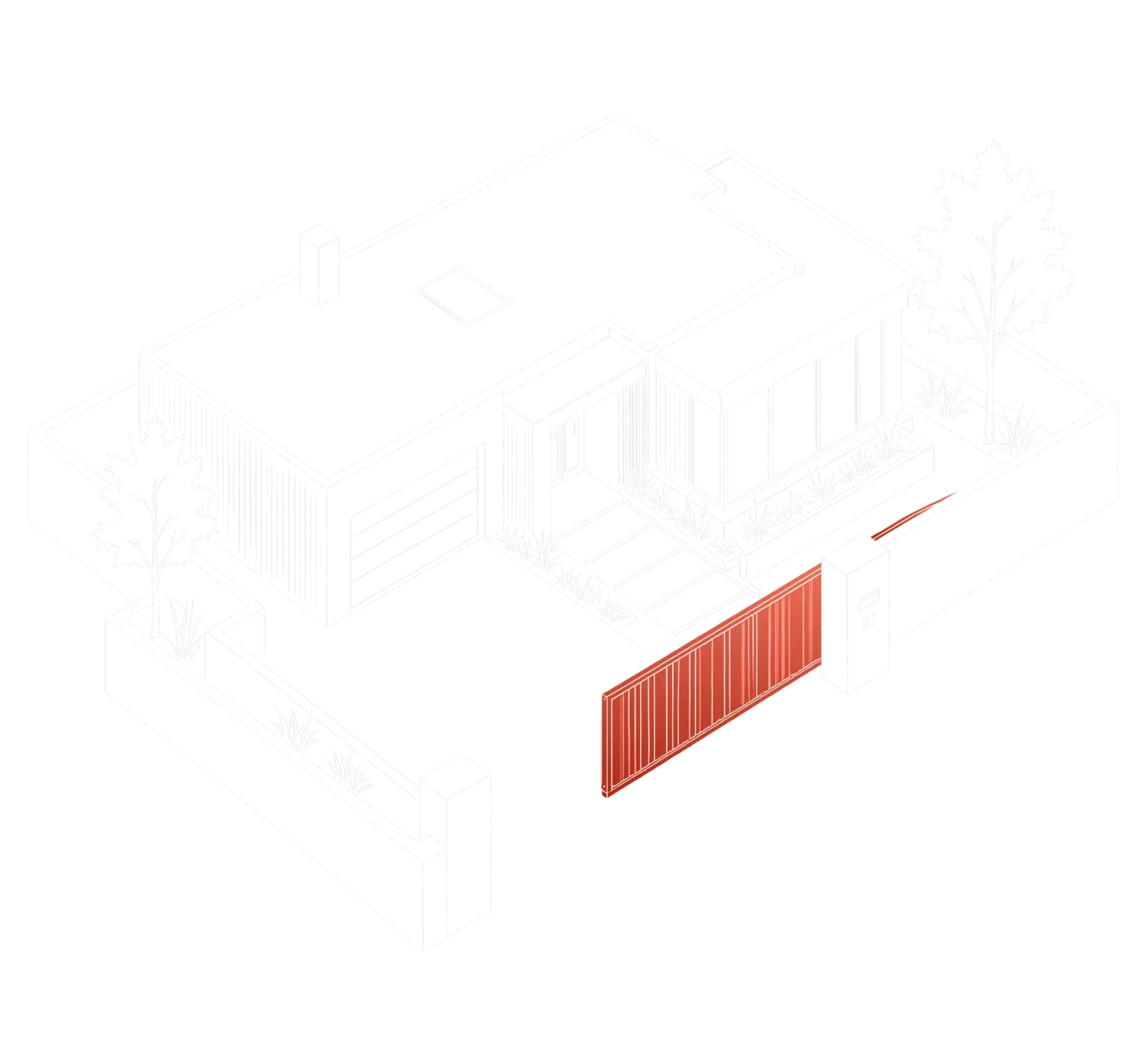 White line diagram of a cantilever driveway gate