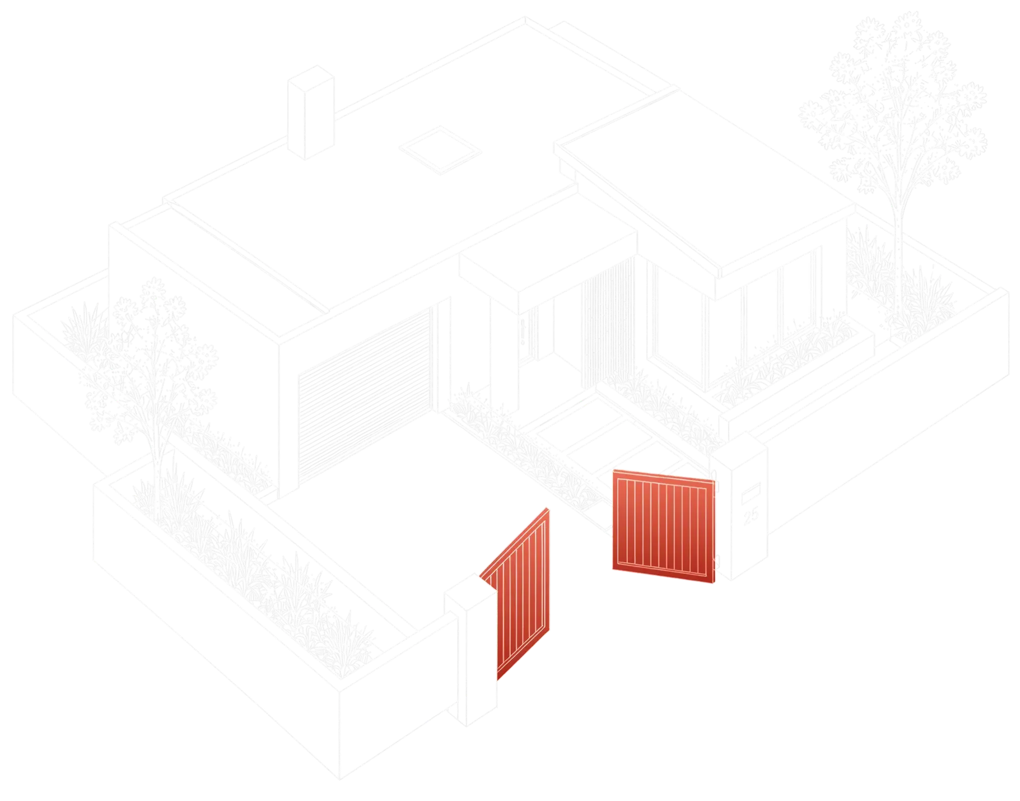 White line diagram of an automatic swing gate