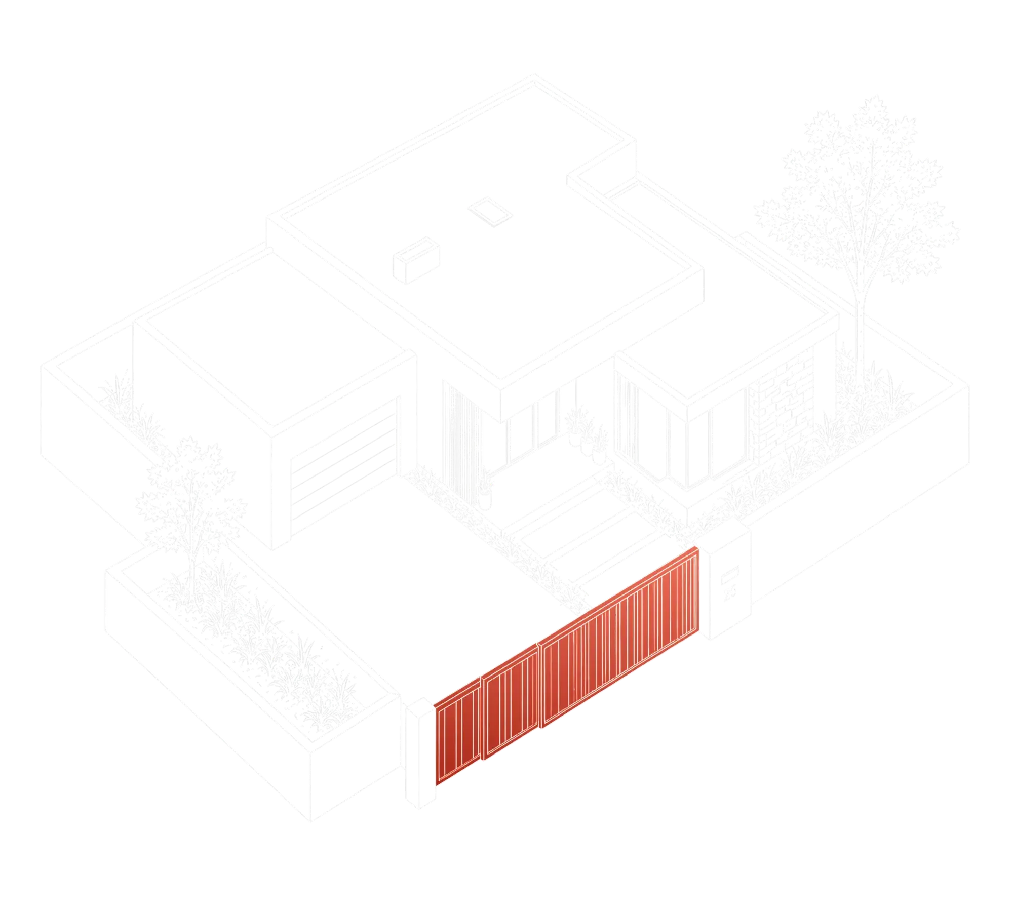 White line diagram of a telescopic driveway gate